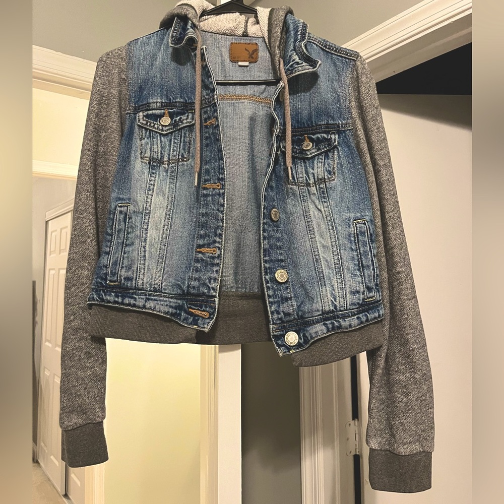 Denim jacket with hood